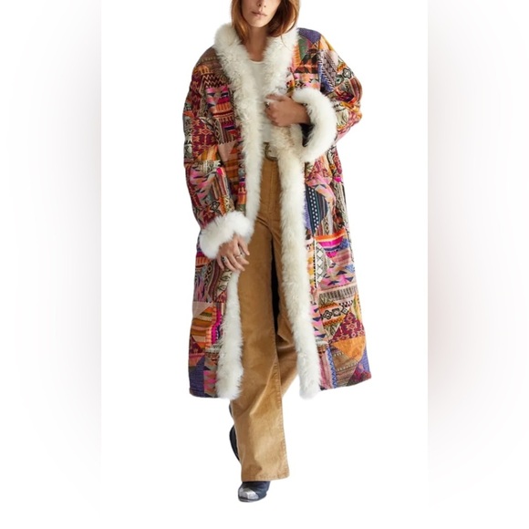 Free People Caravan Patchwork Shearling Trim Coat - Picture 3 of 4